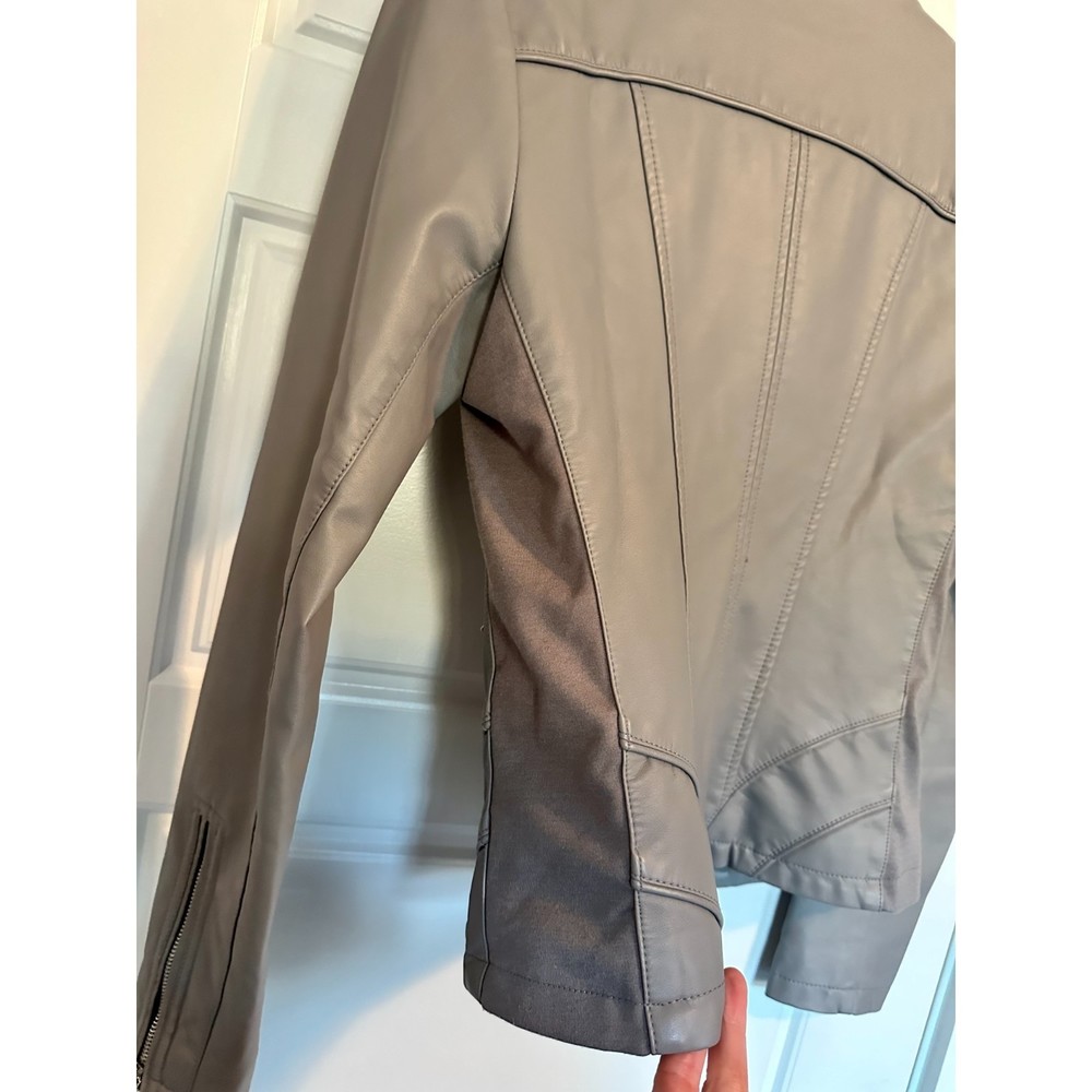 Guess Faux Leather Racer Jacket, Grey, Size Medium - Picture 7 of 8
